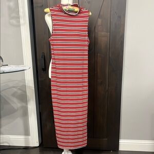 Lulu's Red & Blackk Sleeveless Mock Neck Sheath Maxi Dress